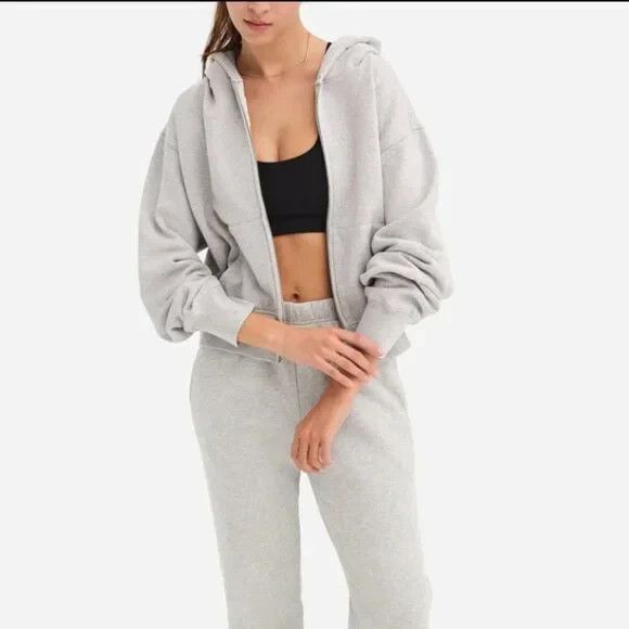 MATE THE LABEL ORGANIC COTTON FLEECE FULL ZIP HOODIE SWEATSHIRT GRAY SZ XS $128 - Picture 1 of 7